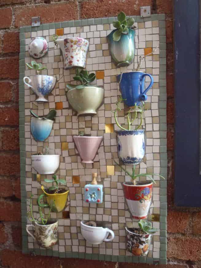 Teacups and Coffee Mugs Upcycled Into Mosaic Board