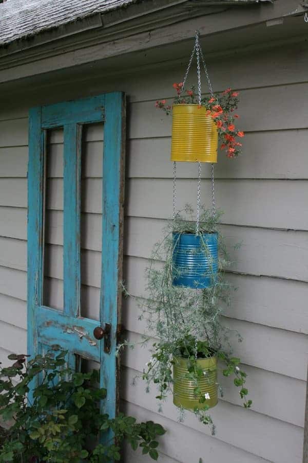 Tin Can Vertical Garden Idea 1 - Flowers & Plants