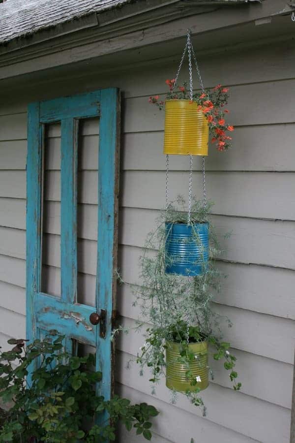 Tin Can Vertical Garden Idea 3 - Flowers & Plants