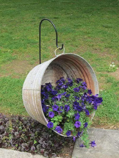 Repurposed Tub Hanging Baskets 6 - Flowers & Plants