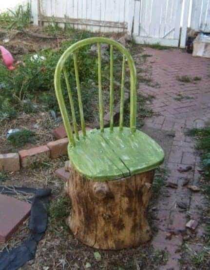 Old Broken Chair + Stump = Garden Chair 8 - woodlog