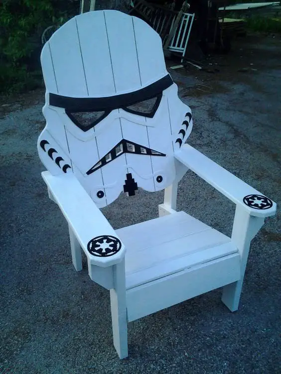 This Adirondack Chair is painted and cut out as a storm trooper for the backrest.