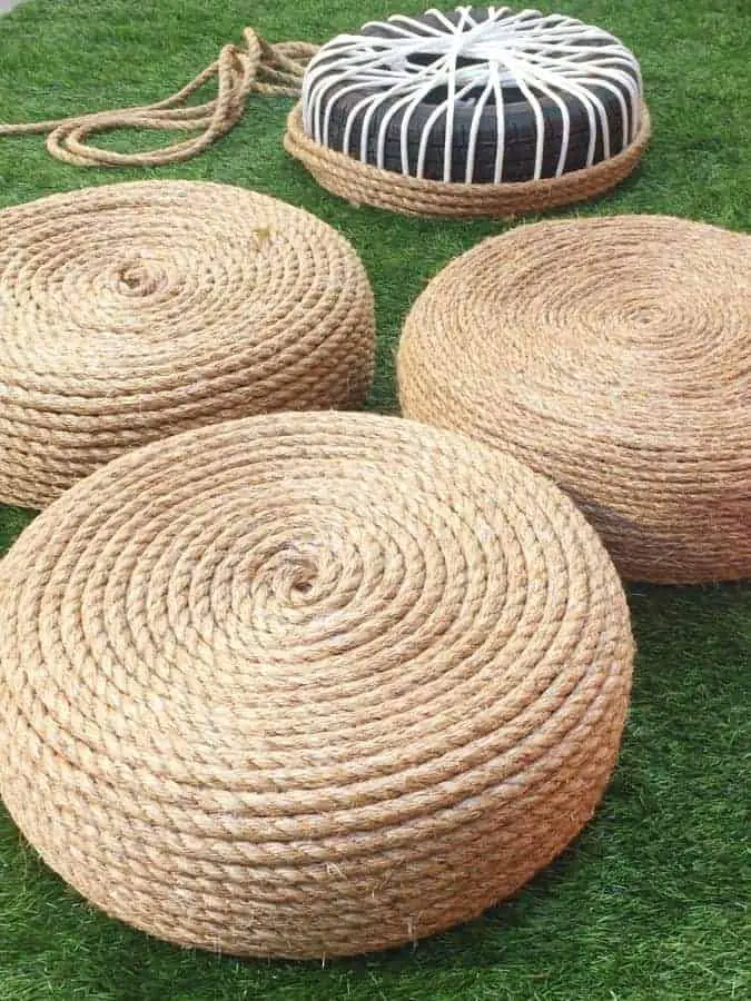 Diy Make A Rope Ottomans Chair With Old Tire 1001 Gardens