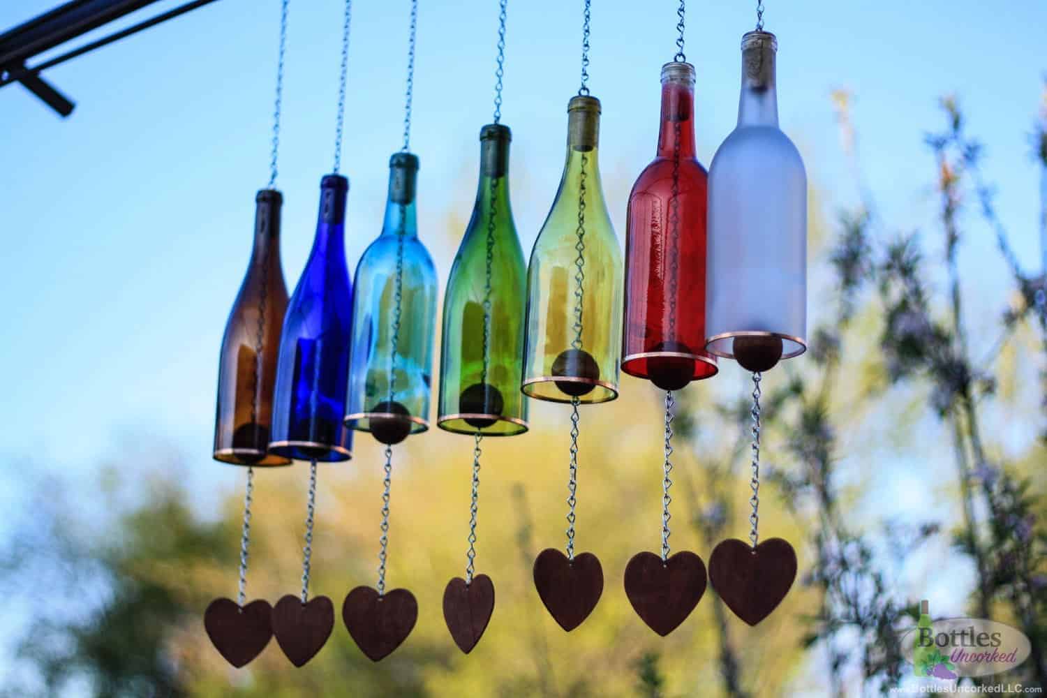 Colored Wine Bottle Wind Chime • 1001 Gardens