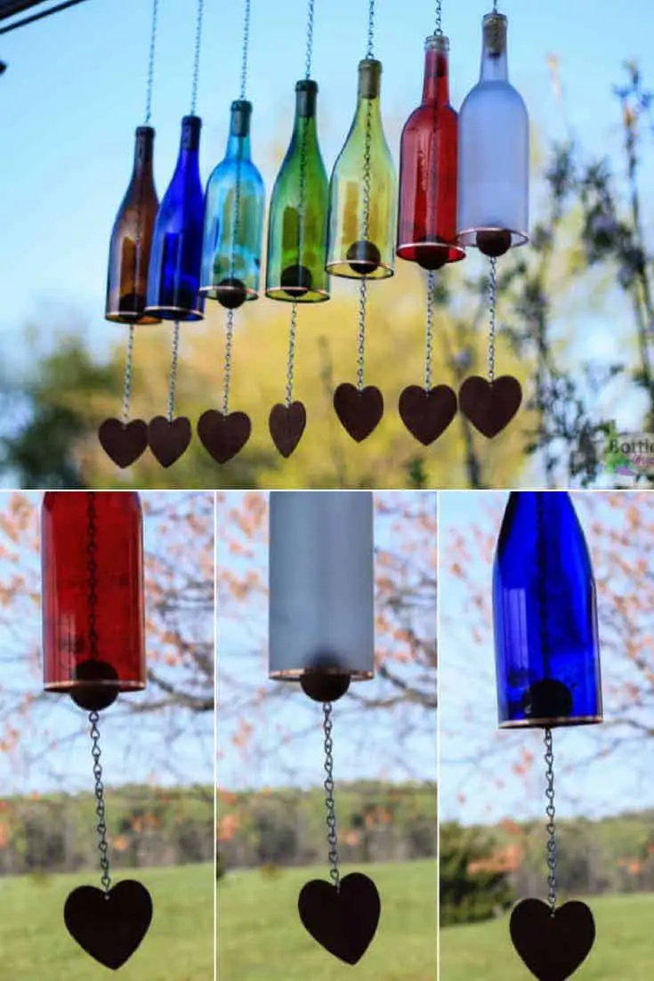colored wine bottle wind chime - 1001 gardens