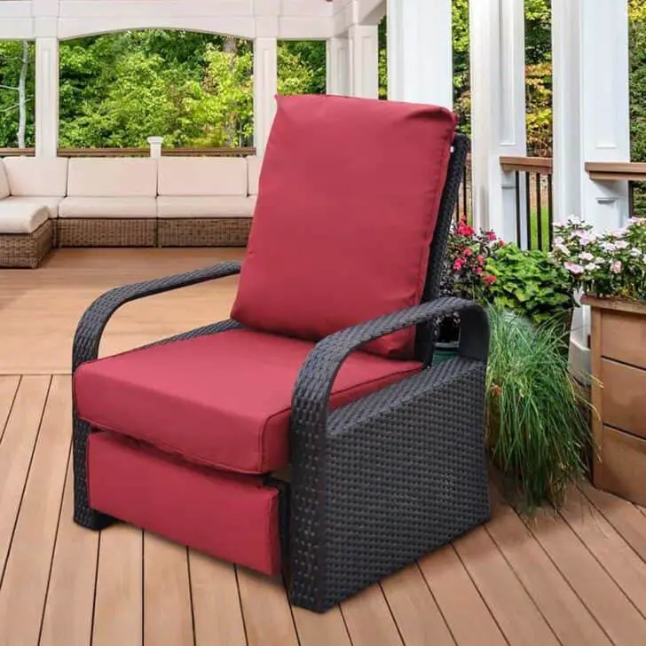 Outdoor Resin Wicker Patio Recliner Chair with Cushions