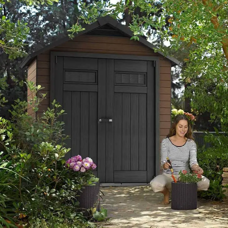 Keter Fusion Large 7.5 x 4 ft. Wood & Plastic Outdoor Yard Garden Composite Storage Shed